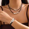 PuRui Trendy Dobbeltlags Svart Lær Vokstråd Justerbart Halskjede Armbånd Kvinner Daglig Allsidig Estetisk Zirkon Drakt