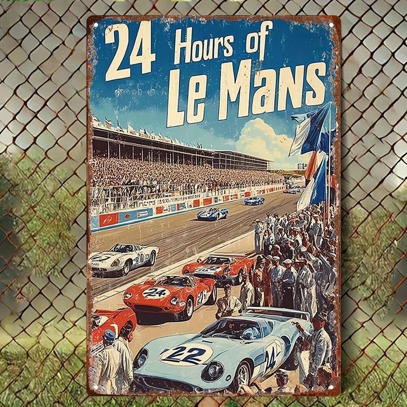 Racing Car Retro Style Metal Decorative Painting for Garage Room Decor