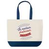 Tote Bag - PLANETEE - Blue Bottom Shopping Bag «World's Best Teacher» - Cotton 40x45 Cm - Large Size - Made In France