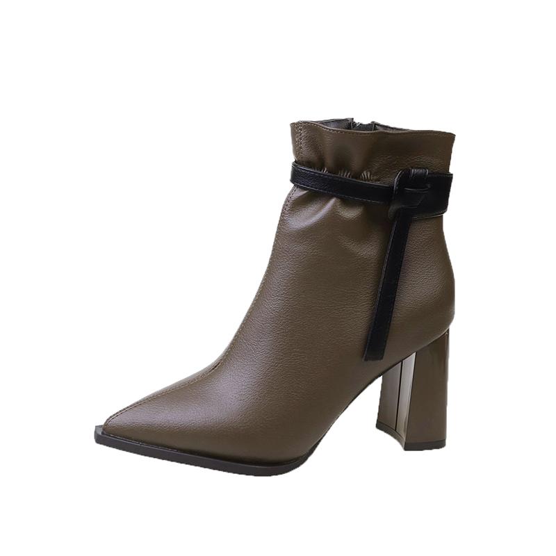 

Мода 2024 года, новые трендовые темпераментные короткие сапоги с острым носком на высоком каблуке, женские весенние и осенние одинарные сапоги с толстым каблуком 40 хаки