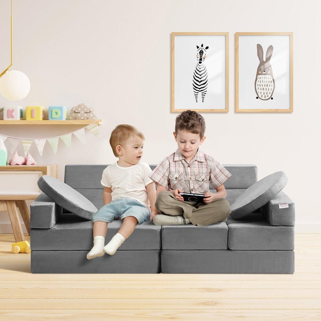 Play Couch, 15pcs Modular Kids Nugget Couch, Toddler Foam Sofa Couch with High-density 25D Sponge for Playing, Creativing, Sleeping, Imaginative Kids