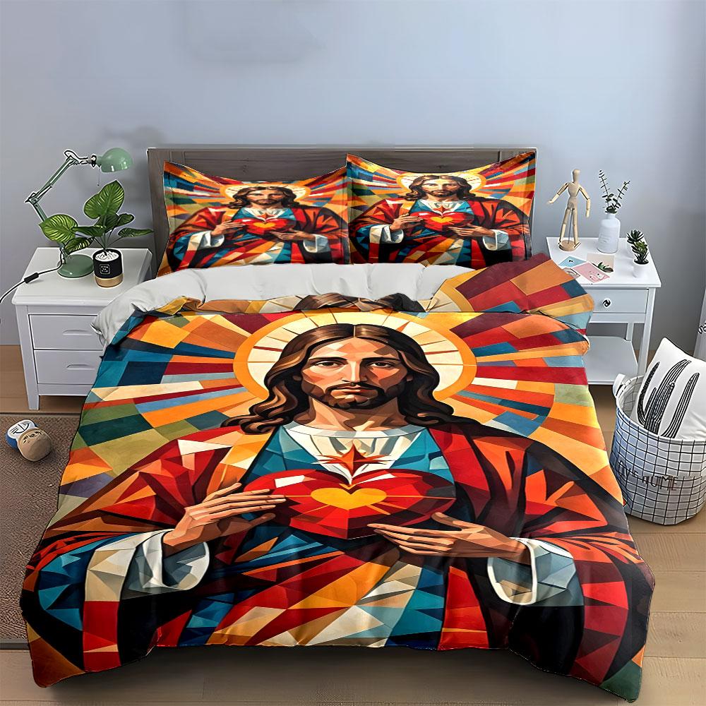 Jesus Sacred Heart motif. Bedding sets Duvet cover sets Duvet covers Pillowcases(1*Duvet Cover 2*Pillowcases without duvet insert)