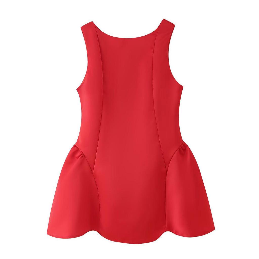 Rochie Mini Fără Mâneci, cu Un Umăr, Încrețită, Stil European și American pentru Femei, Primăvara 2025