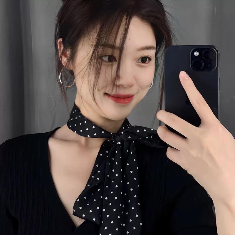 Black Polka Dot Scarf Premium Lightweight Square Neck Scarf Hair Band Fashion Accessory for Women Summer Style Outfit Complement