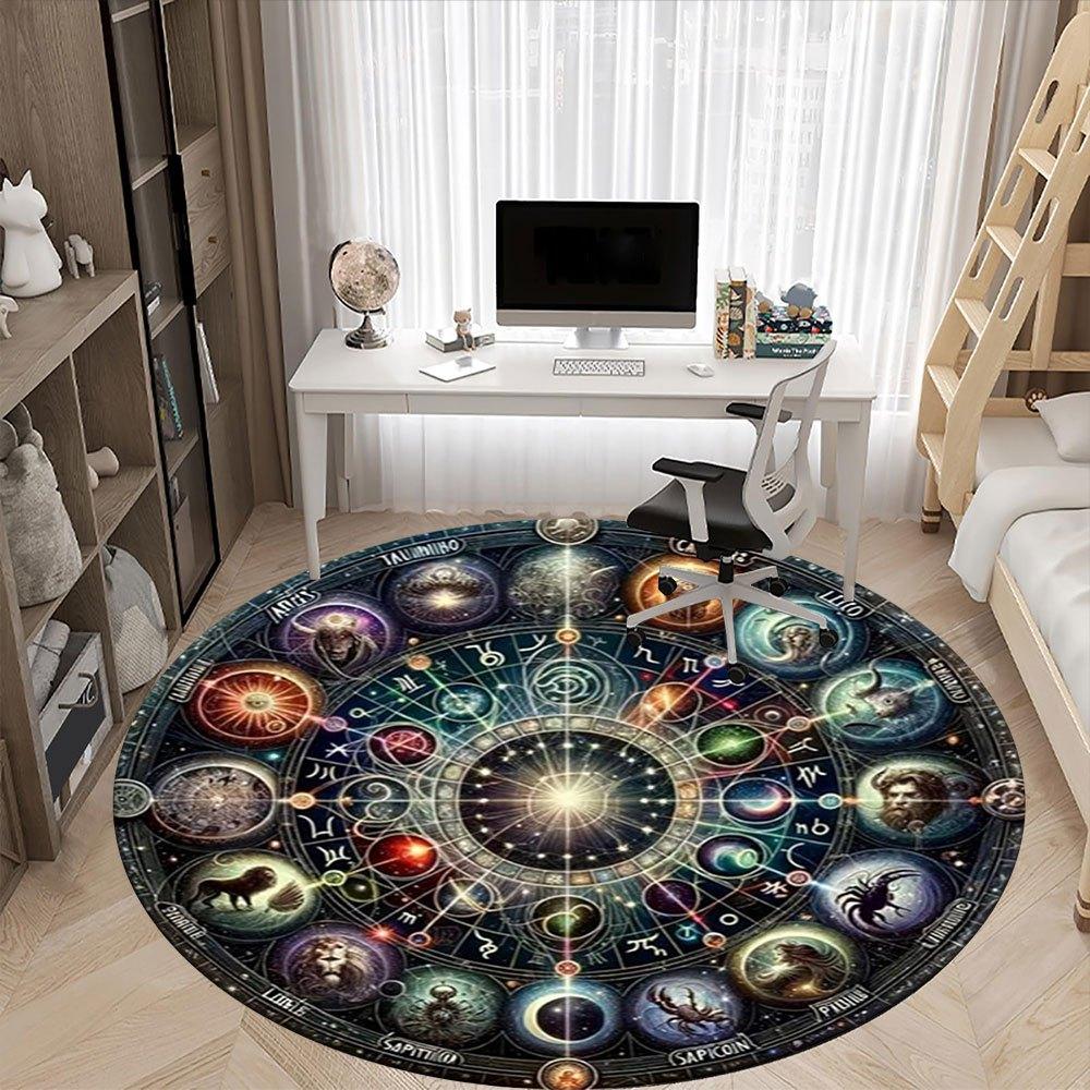 Ruota Astrologica Oroscopo Zodiacale Arte da Parete Circolare Tappetino Rotondo Antiscivolo per Sedia Tappeto per Sedia per Ufficio Tappeti per Arredamento Ufficio Regalo per San Valentino M