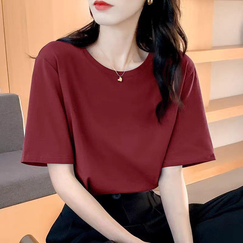 VEZFAA Women's Fashion Casual Summer Spring Short Sleeve O-Neck Blouses & Shirts