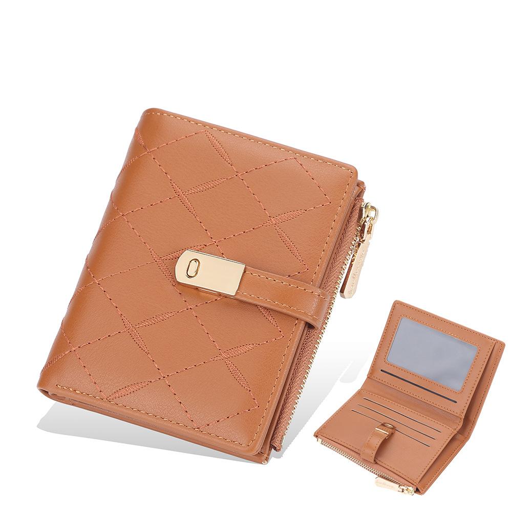 

Жіночий короткий гаманець Baellerry з ромбоподібним візерунком, вишитий гаманець з кількома відділеннями для карток, купюрник на блискавці для монет, тримач для карток з ПУ шкіри коричневий