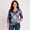Women's 3/4 Sleeve Shirts V Neck Print Tops Casual Tops Basic Tees Blouse Loose Tops