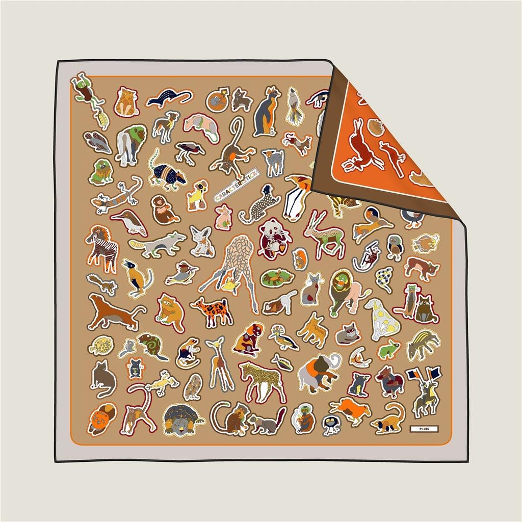 90*90cm Double-side Twill Silk Animal Printed Square Scarf Women Traveling Foulard Hijabs