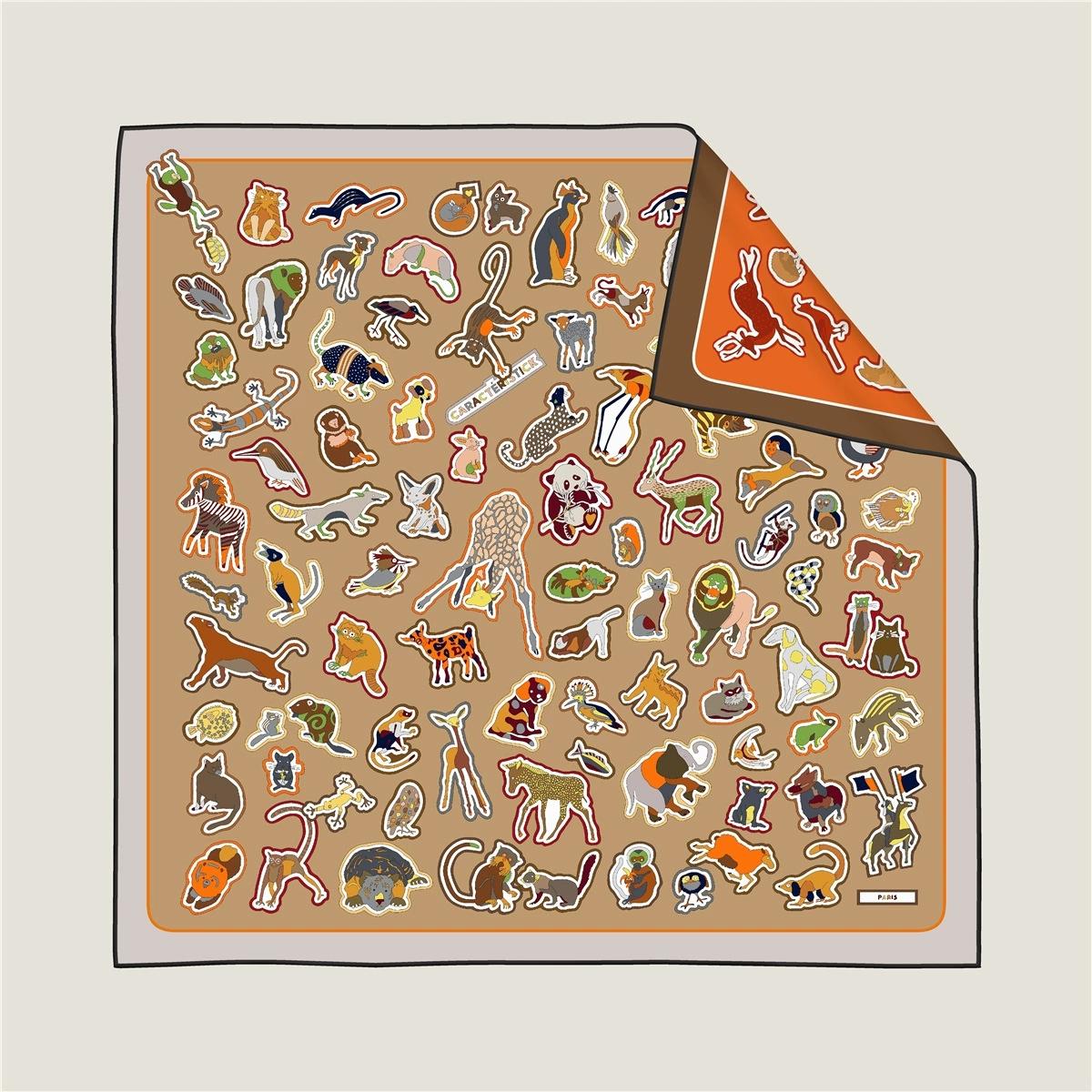 

90*90cm Double-side Twill Silk Animal Printed Square Scarf Women Traveling Foulard Hijabs 90x90cm