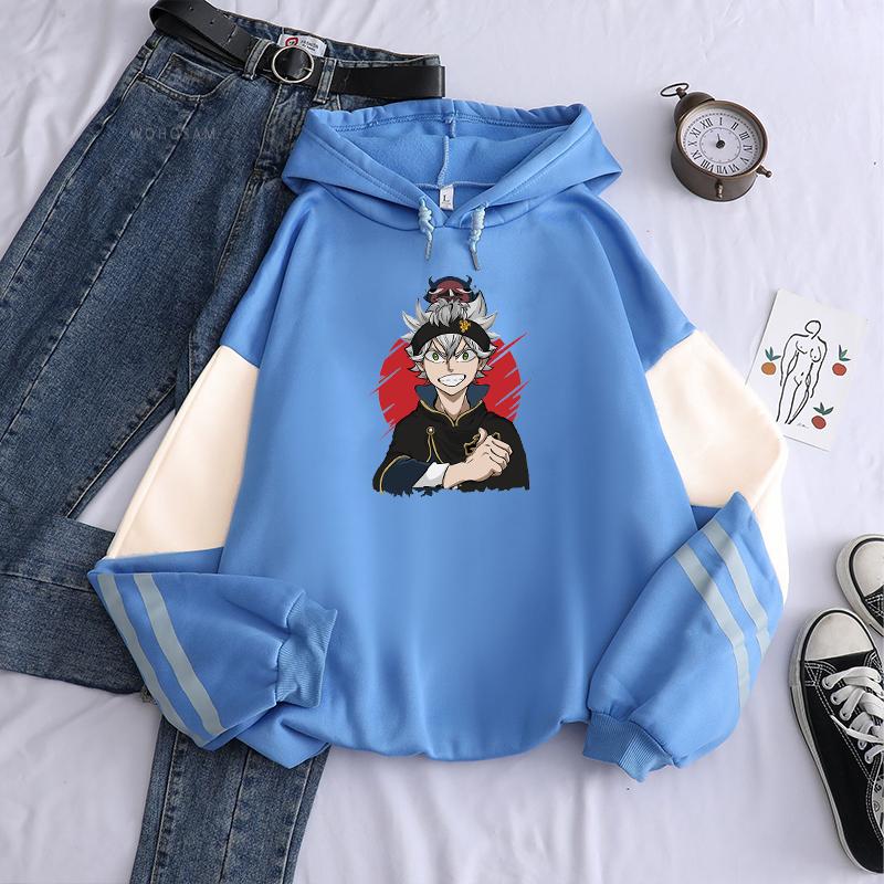Harajuku Japanese Anime Black Clover Men Hoodies Sweatshirt Funny Cartoon Boys Asta Streetwear Pullover Winter Patchwork Hoodies