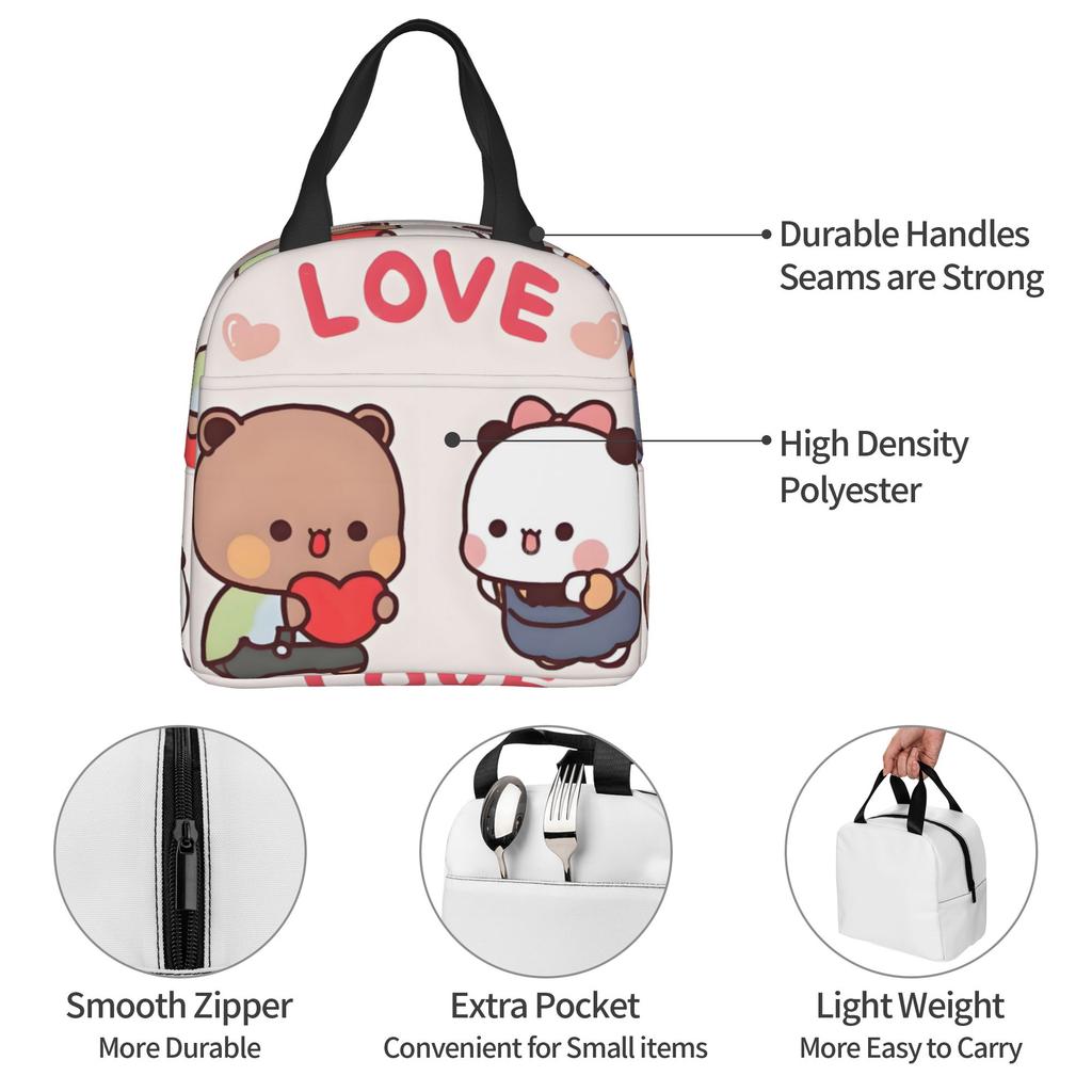 Kawaii Dudu Bubu Perzik En Goma Geïsoleerde Lunchtas voor Beer Panda Herbruikbare Thermische Koeltas Voedsel Lunchbox Werk School