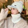 Fleece warm knitted hat women's autumn and winter plush line duck tongue baseball cap scarf cover show face cap