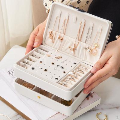 2 Layer Jewelry Box Chic Adjustable Compartments PU Leather Portable Big Display Case for Watches