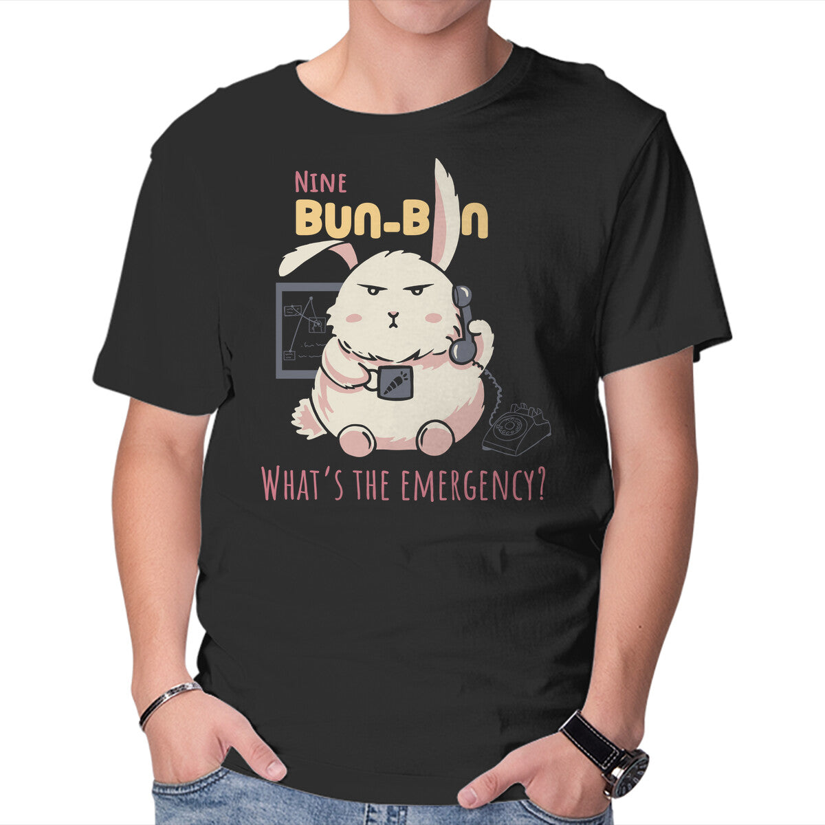 Unisex Crew Neck T-Shirt Nine Bun Bun Graphic Short Sleeve Casual Tee M