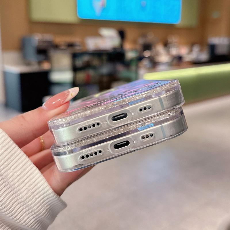 Glitzernde transparente Anti-Fall-Hülle mit rosa Schleifenmuster für iPhone 16 Pro Max 15 Plus 14 Pro 13 12 11 Weiche stoßfeste Silikon-Handyhülle