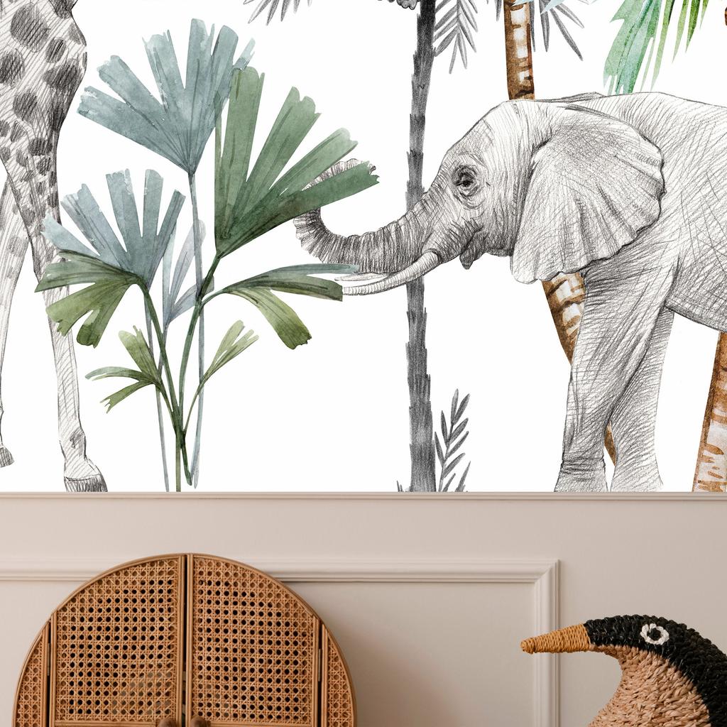 Wallpaper - Jungle Animals Wallpaper For Children's Room In Cartoon Style
