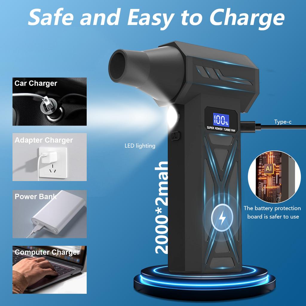 Mini 110000RPM Brushless Jet Fan, Portable Power Tool for Home, Outdoor, Hair Dryer & Dust Gun