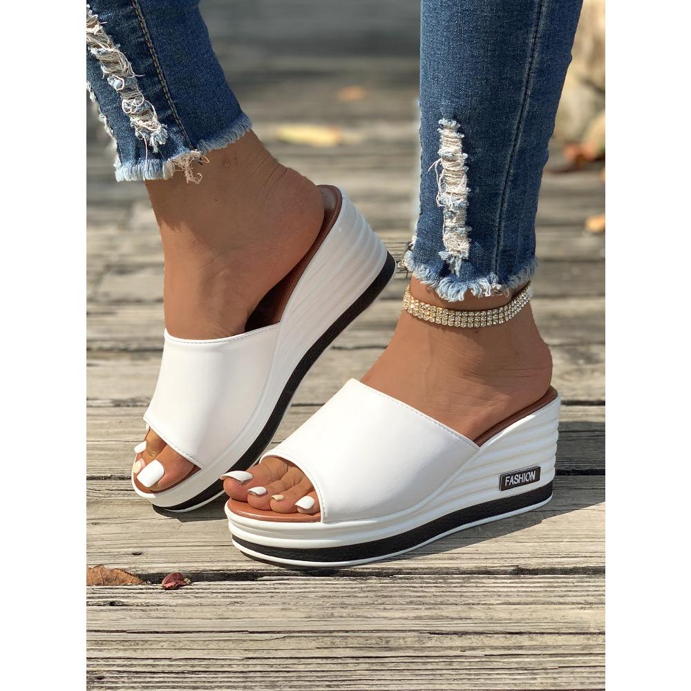 Sommer Neue Mode Fisch Mund Hang Ferse Mode Lässig Große Größe frauen Eine Linie Coole Hausschuhe frauen