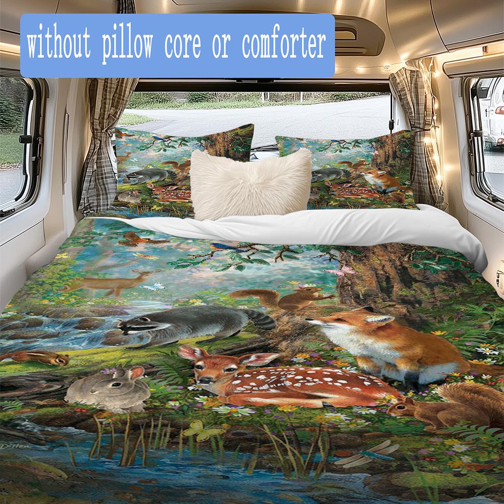 Magical Forest Wildlife Pattern Bedding,Quilt Set Quilt Cover Pillowcase Home Birthday Gift (1*duvet Cover+2*pillowcase,without core)ZSJT0917324
