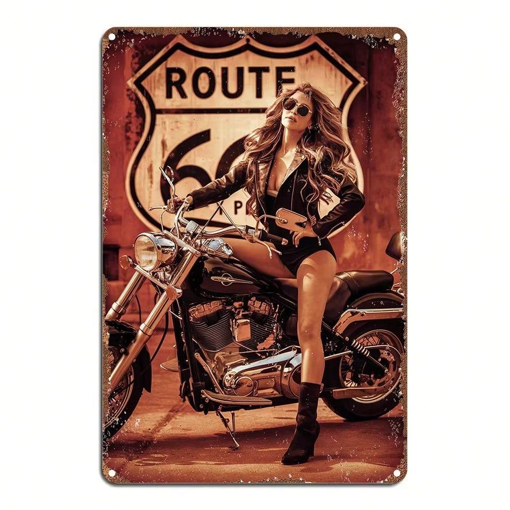 Vintage Route 66 Motorcycles Metal Tin Sign Wall Art Cafe Home Decor