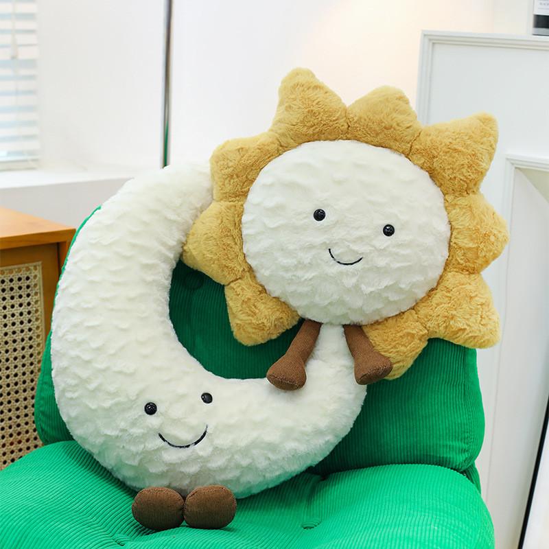 Moon Face Sun Plush Pillow With Soft Pp Cotton For Living Room Decor