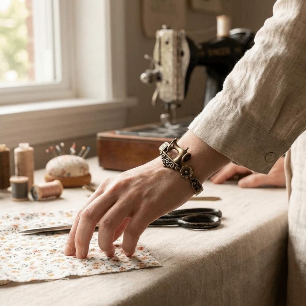 Elegant Sewing Machine Bracelet Metal Finger Ring New Adjustable Cuff Bracelet  Daily
