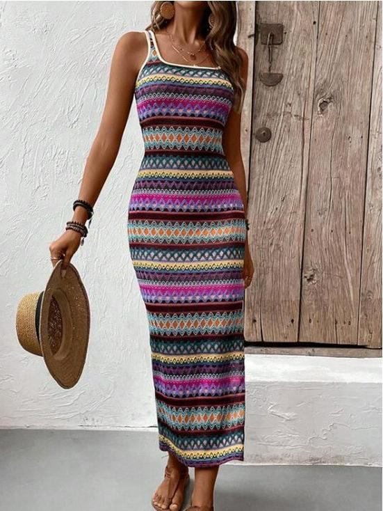 2026 Summer Women's Casual Striped Sleeveless Beach Dress