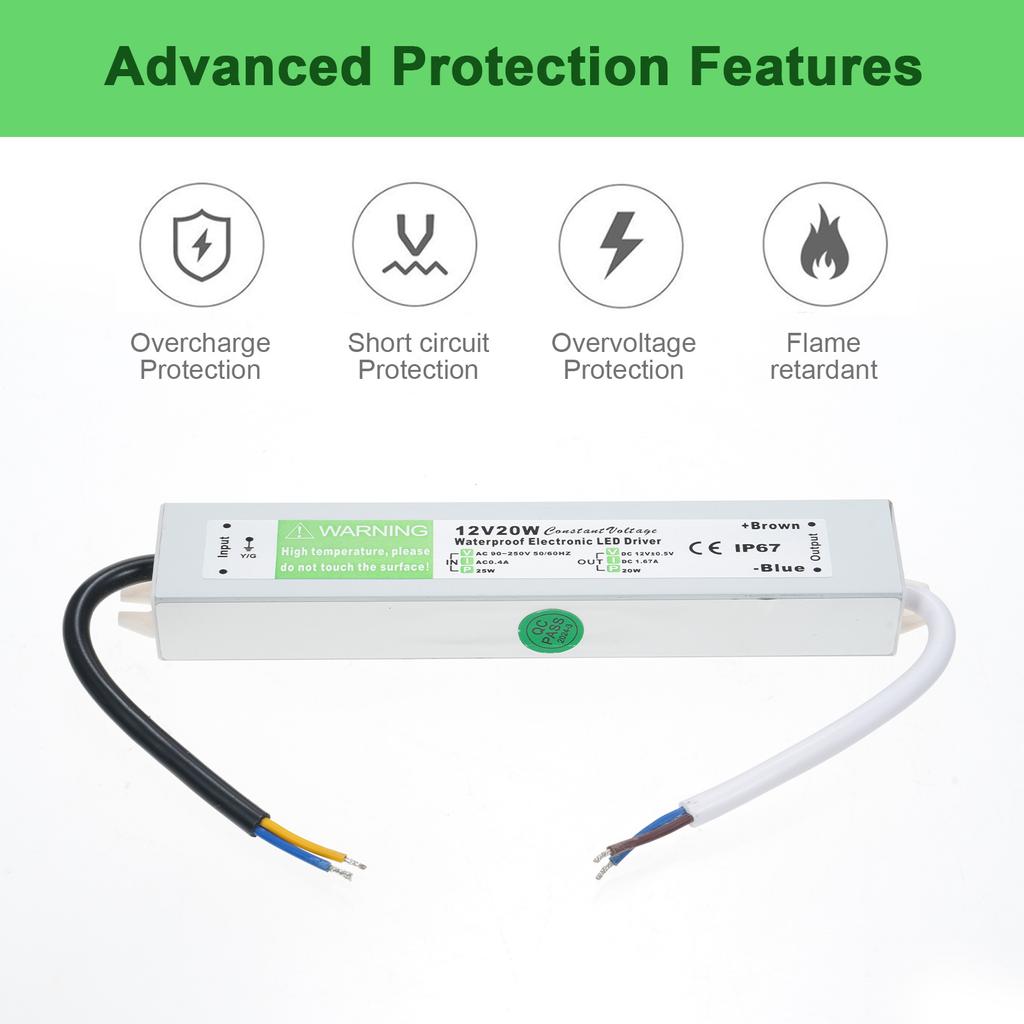 LED Driver Waterproof IP67 Switch Power Supply Transformer Adapter AC 90V-250V to DC 12V 50W Low Vol