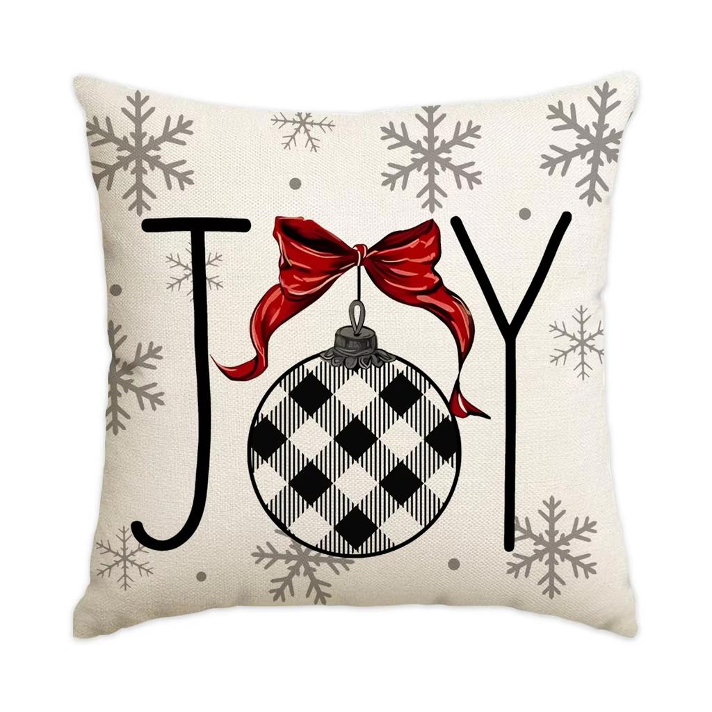 Festive Red Christmas Pillow Covers, Snowflake Christmas Ball Print Party Decoration Cushions For Holiday Home Celebration