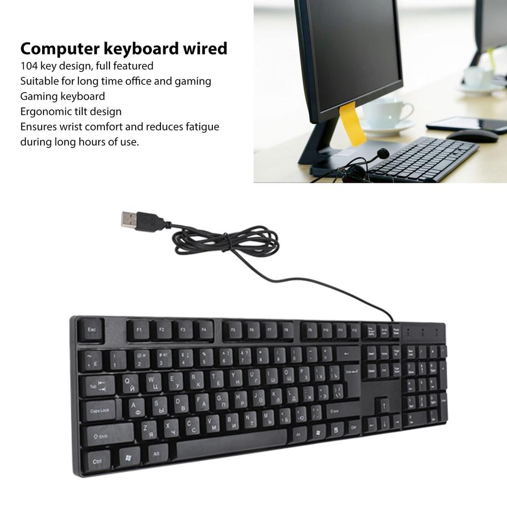 K1800 Wired USB 104 Keys Minority Language Keyboard Wired USB Gaming Keyboard for Home Plug and Play Keyboard, Keyboard, Russian/Spanish/French/Wired