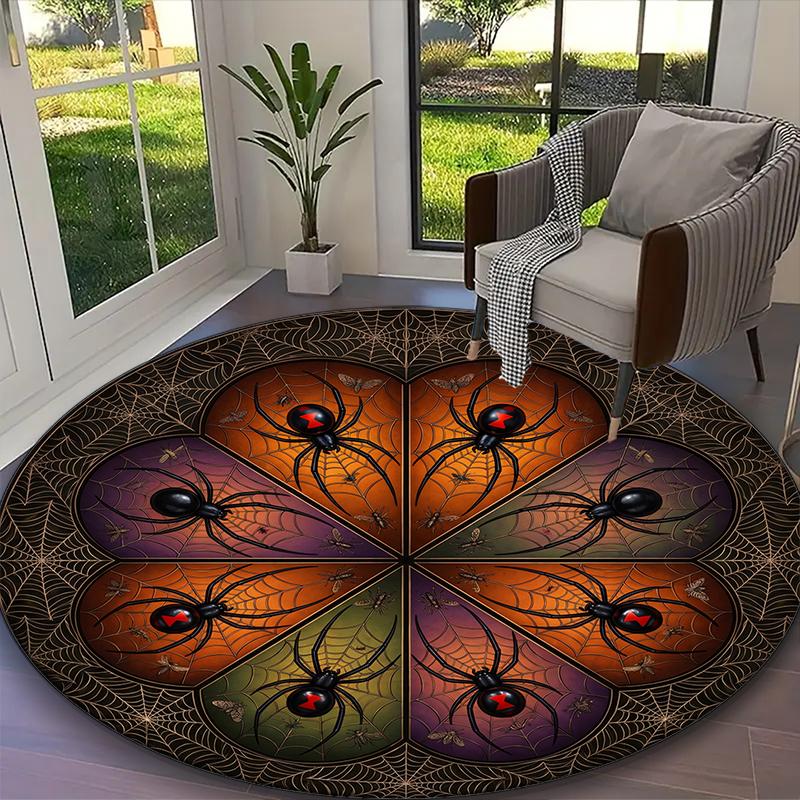 1pc Cool Multitone Block Night Spiders Carpet for Room Floor Mat, Comfortable Office Chair Printed Round Rug, Beautiful Hotel Rug