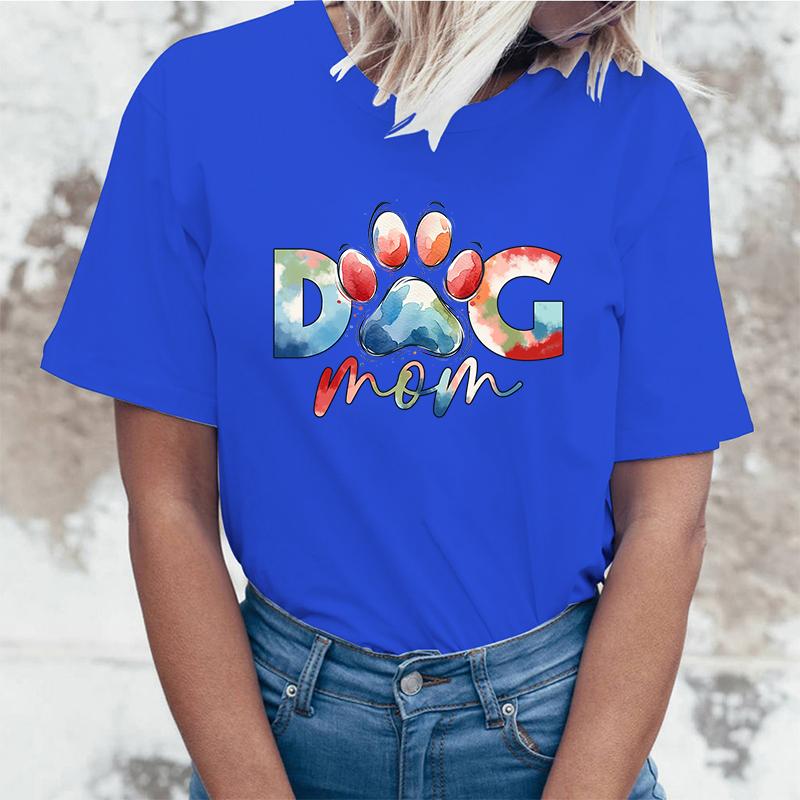 Hot Mothers Day T Dog Mom Print Short Sleeve T Shirts Women Casual Shirts Summer Women'S Crew Neck T-Shirts