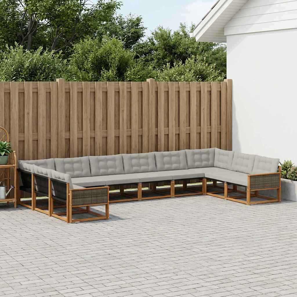 Outdoor Sofa Set with Cushions 10 Pcs Natural and Light Grey
