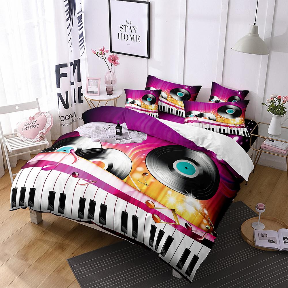 Přehozové sady s potiskem elektrické kytary Twin Hudební nástroj 3D Povlak na peřinu Dospívající Mladí Milovníci Rock and Rollu Ložní sady