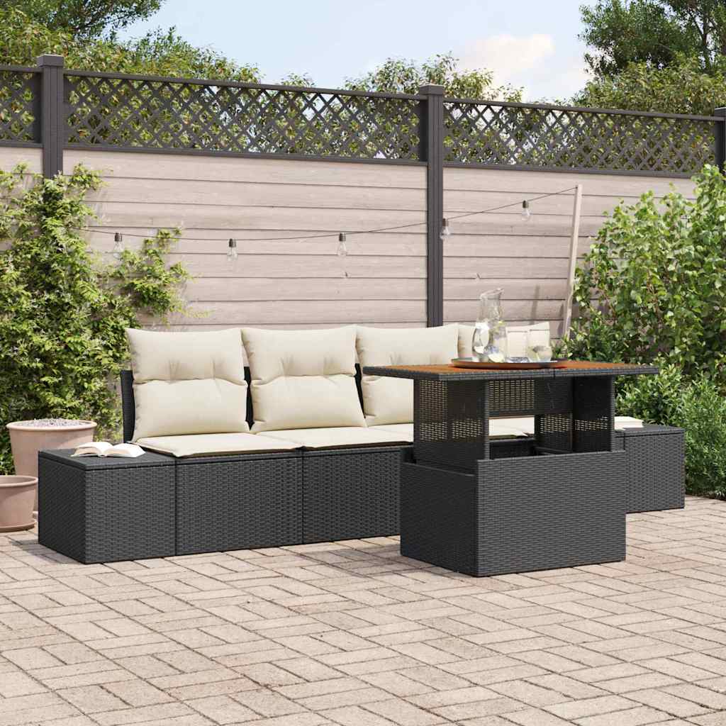 Garden Dining Set with Cushions 5 pcs Black and Cream