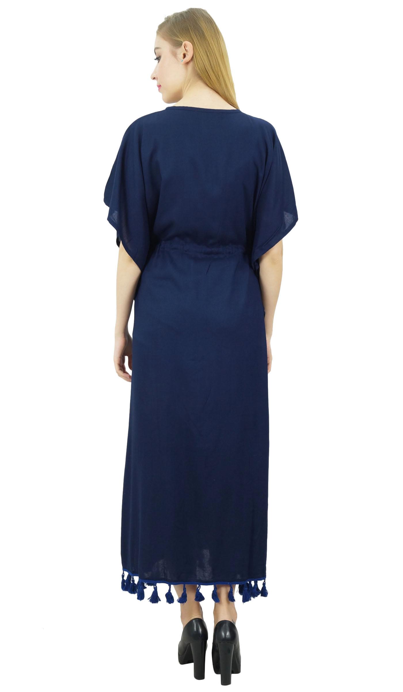 

Bimba Жіноча темно-синя довга сукня-кімоно з китицями з однотонного кімоно з віскози - 8 темно-синього кольору