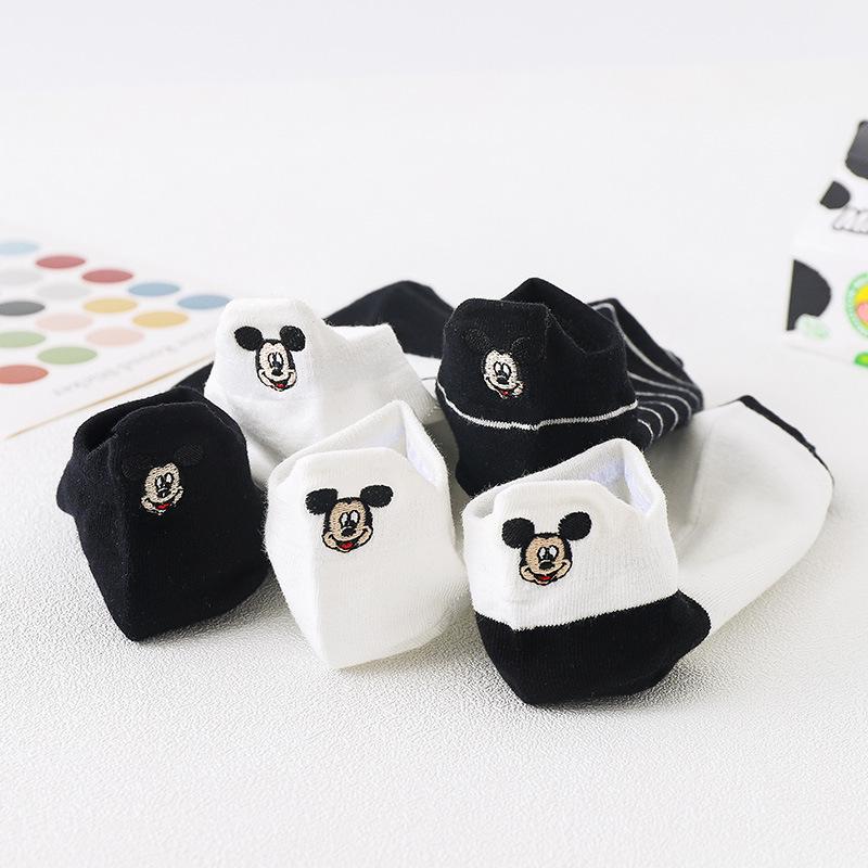 Damen Unsichtbare Dünne Low-Cut Socken - Mickey Cartoon Schwarz & Weiß