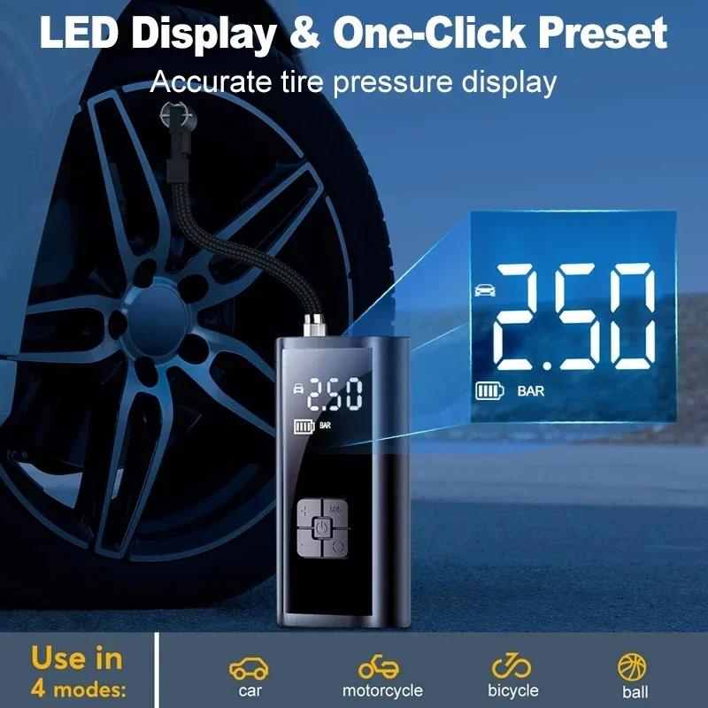 Portable Tire Inflator Rechargeable Electric Inflator For Car Bicycle Digital Air Compressor Football Ball Inflator Pump