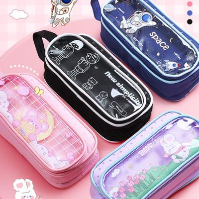 Pen Bag Large Capacity 3 Layers Canvas Simple Portable Stationery Pouch School Supply