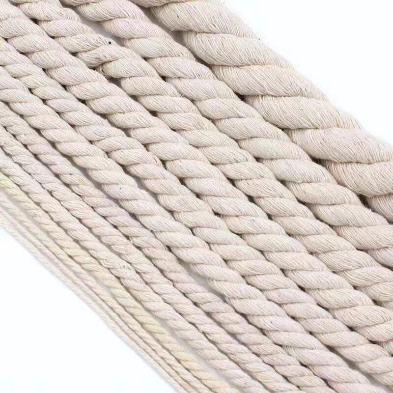 White Four-Strand Braided Cotton Cord, Various Thicknesses for Decorative DIY Weaving