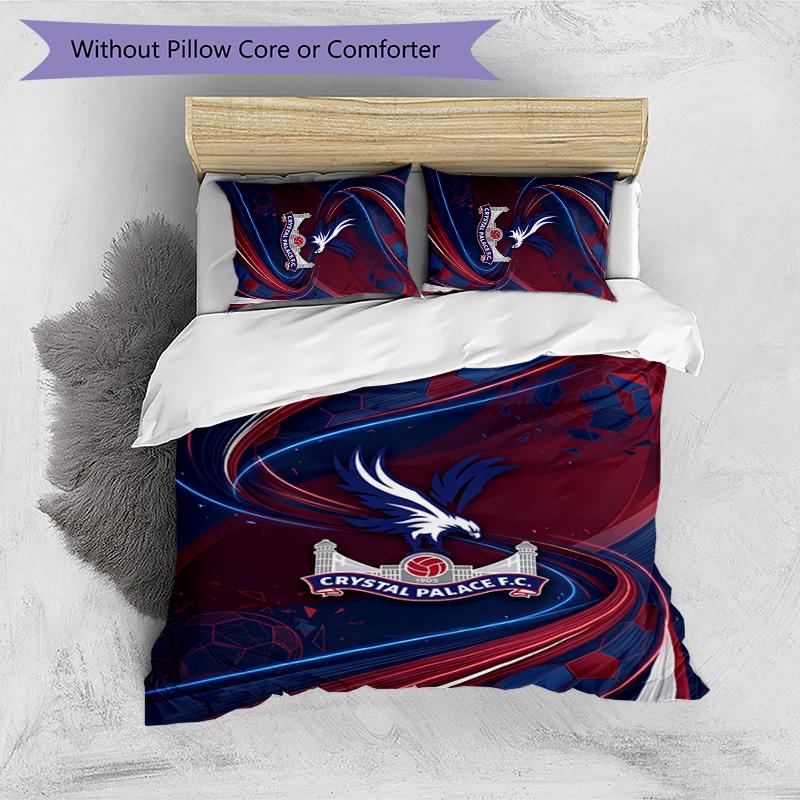 Crystal Palace Football Printed 3 Pieces Bedding Set, Comfortable Skin Friendly Bedroom Duvet Cover Set