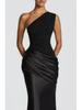 European Summer Satin One-Shoulder Bodycon Dress