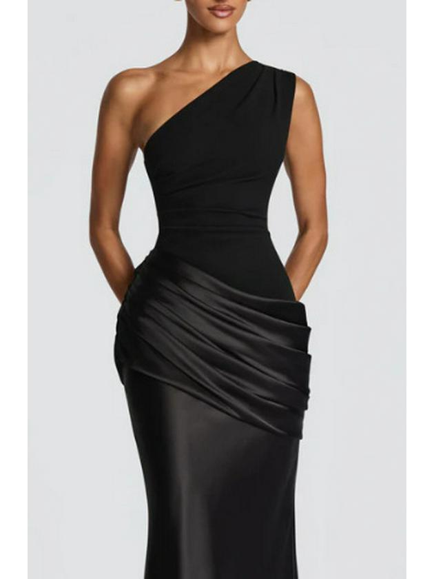 European Summer Satin One-Shoulder Bodycon Dress Small