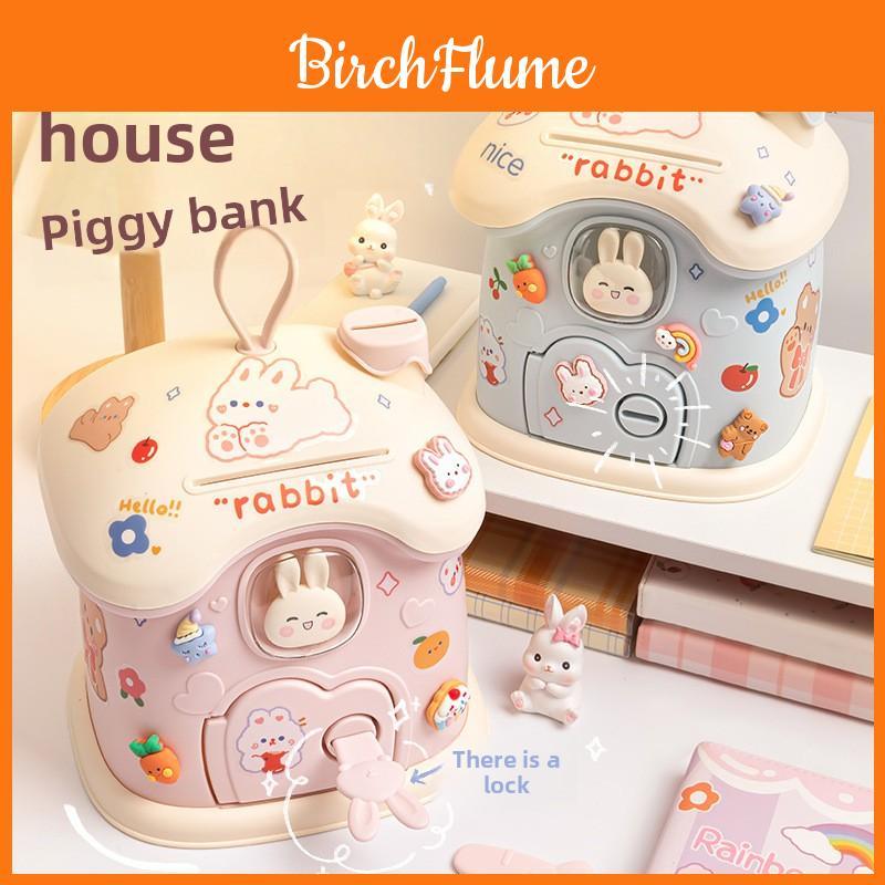 Mushroom House Piggy Bank For Kids With Diy Stickers And Durable Plastic Material