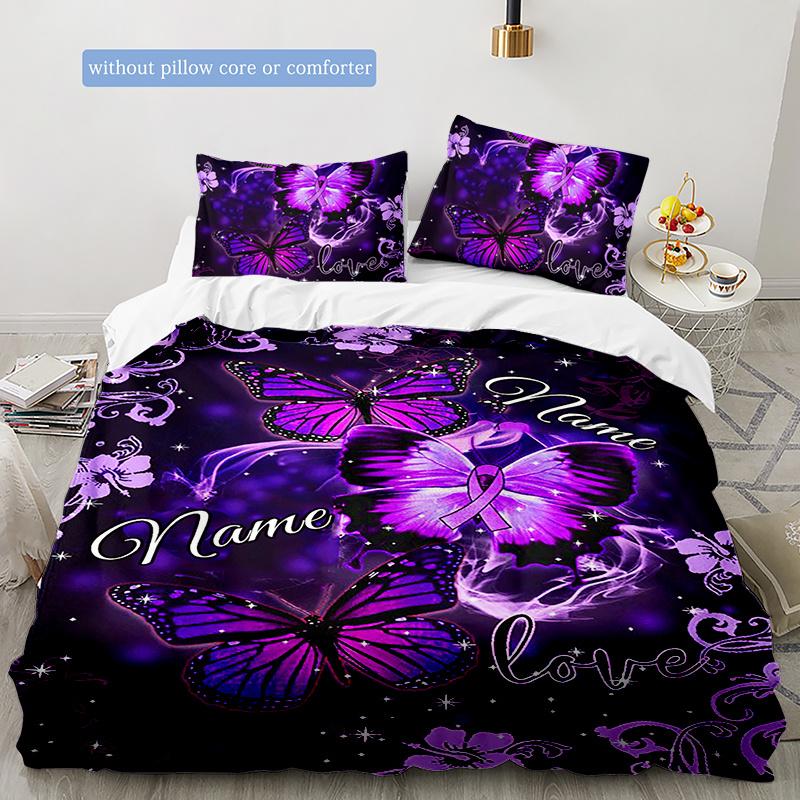 Purplebutterfly Customize Your Name Duvet Coversoftbedding Set For Bedroom Guest Room And Dorm Decoration Threepiece Set Includes 1 Duvet Cover 2