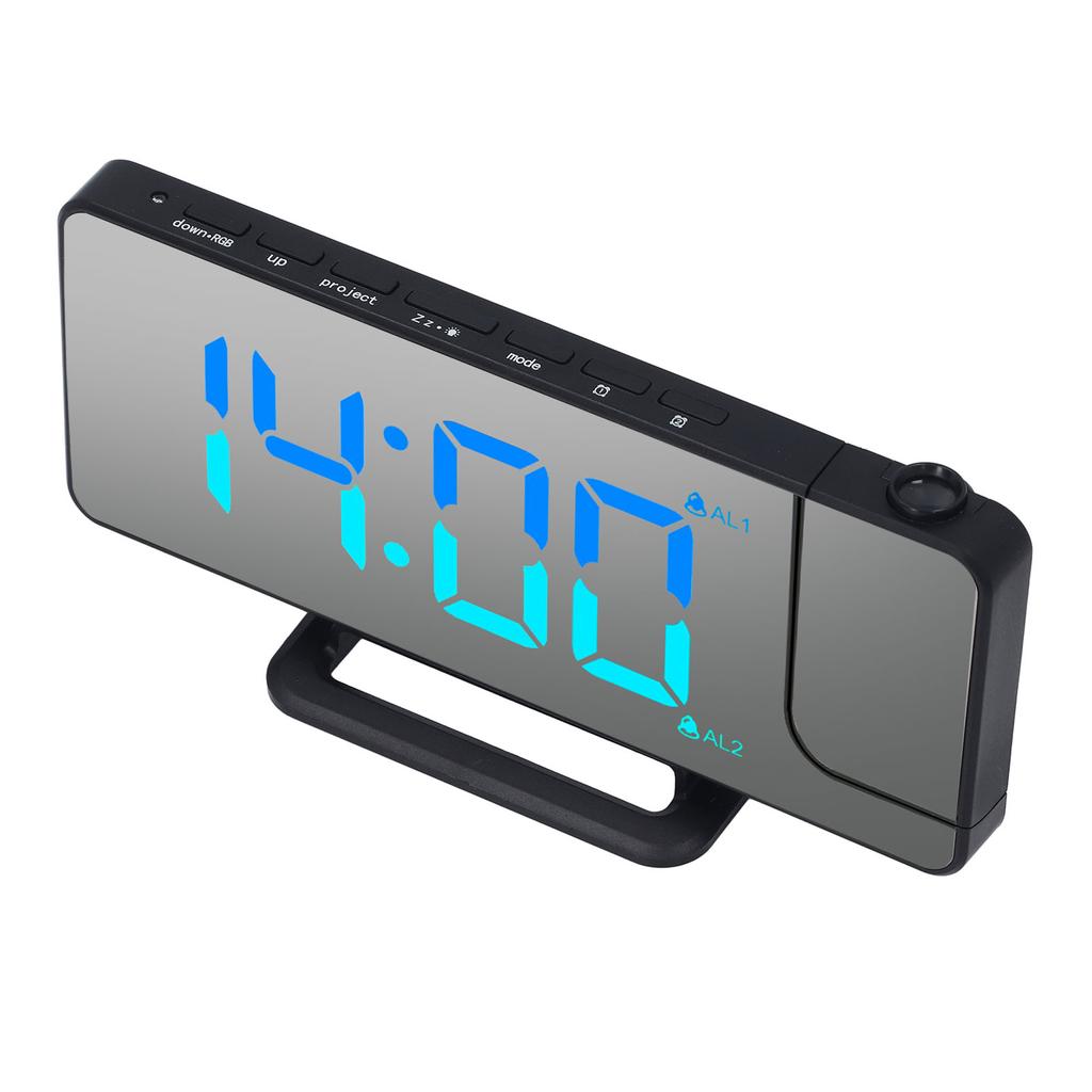 Projektionswecker, 7,4 Zoll LED-Spiegel, Digitalwecker mit Projektor, RGB-Licht und USB-C-Anschluss