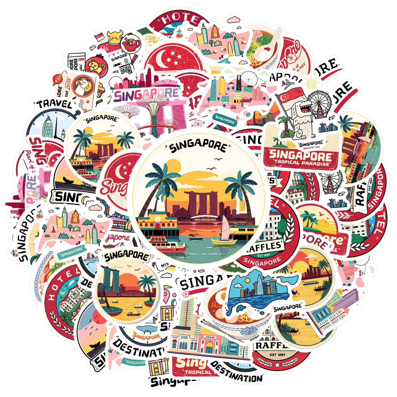 

35pcs Vibrant Travel Stickers Cartoon Singapore Singapore Stickers Food Stickers For Laptop Luggage Scrapbook Diary DIY