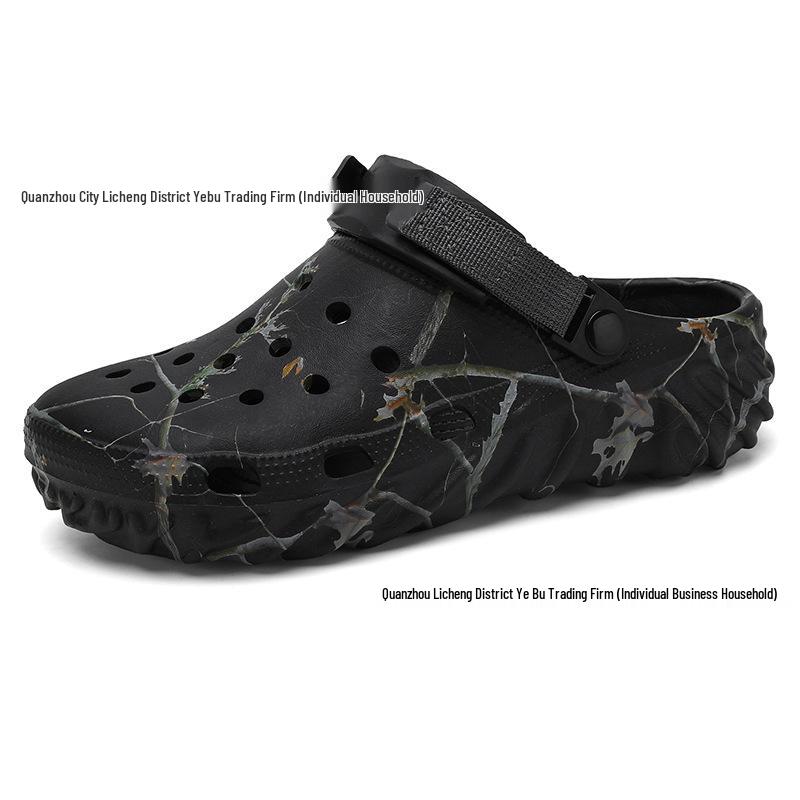 Men s Summer Breathable Camouflage Sandals - EVA Fashion Hollow Slip-On Beach Shoes 43 чёрный
