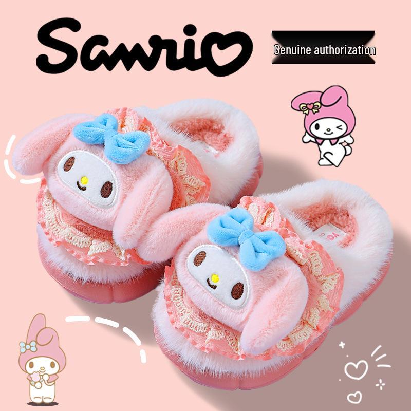 Sanrio Kuromi Plush Slippers for Girls: Cute, Cozy Cotton for Autumn/Winter, Indoor Parent-Child Matching